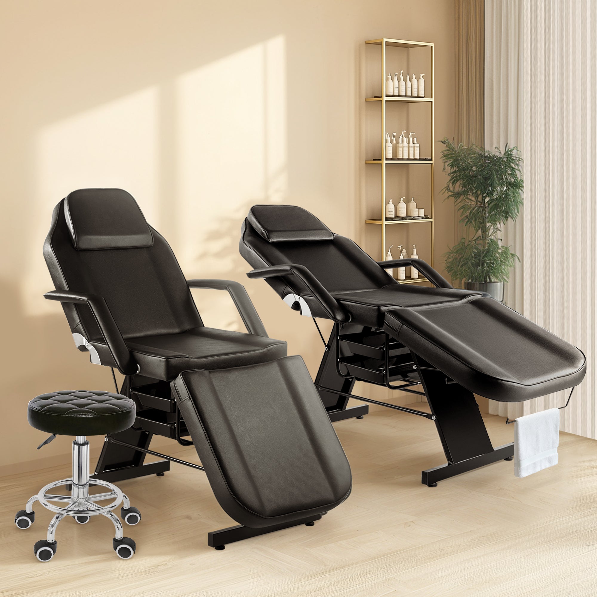 Multi-Use Facial Tattoo Chair | 3-Section Lash Bed Massage Table with Hydraulic Stool