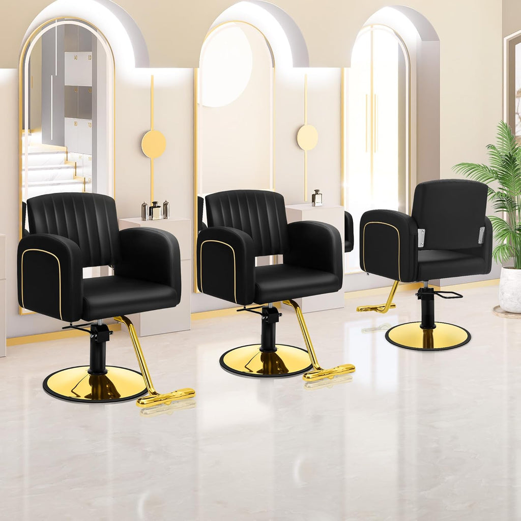 Hicomony Black Glod Barber Chair Reclining Hair Chair Height Adjustable