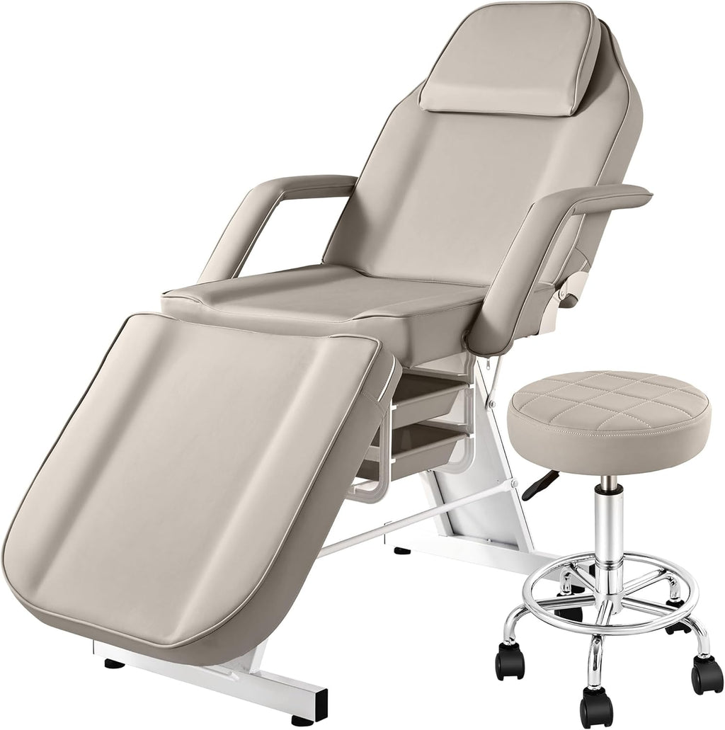 Multi-Use Facial Tattoo Chair | 3-Section Lash Bed Massage Table with Hydraulic Stool