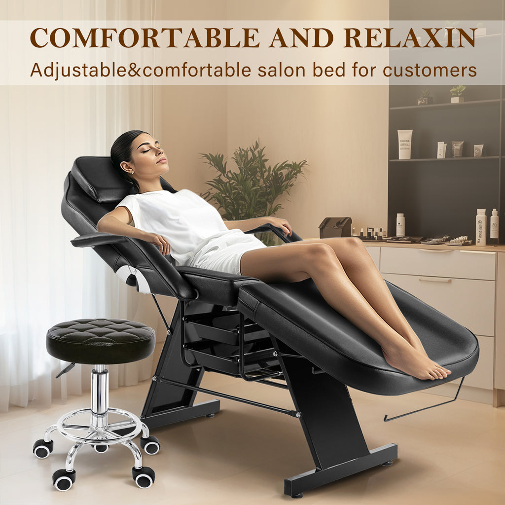 Multi-Use Facial Tattoo Chair | 3-Section Lash Bed Massage Table with Hydraulic Stool