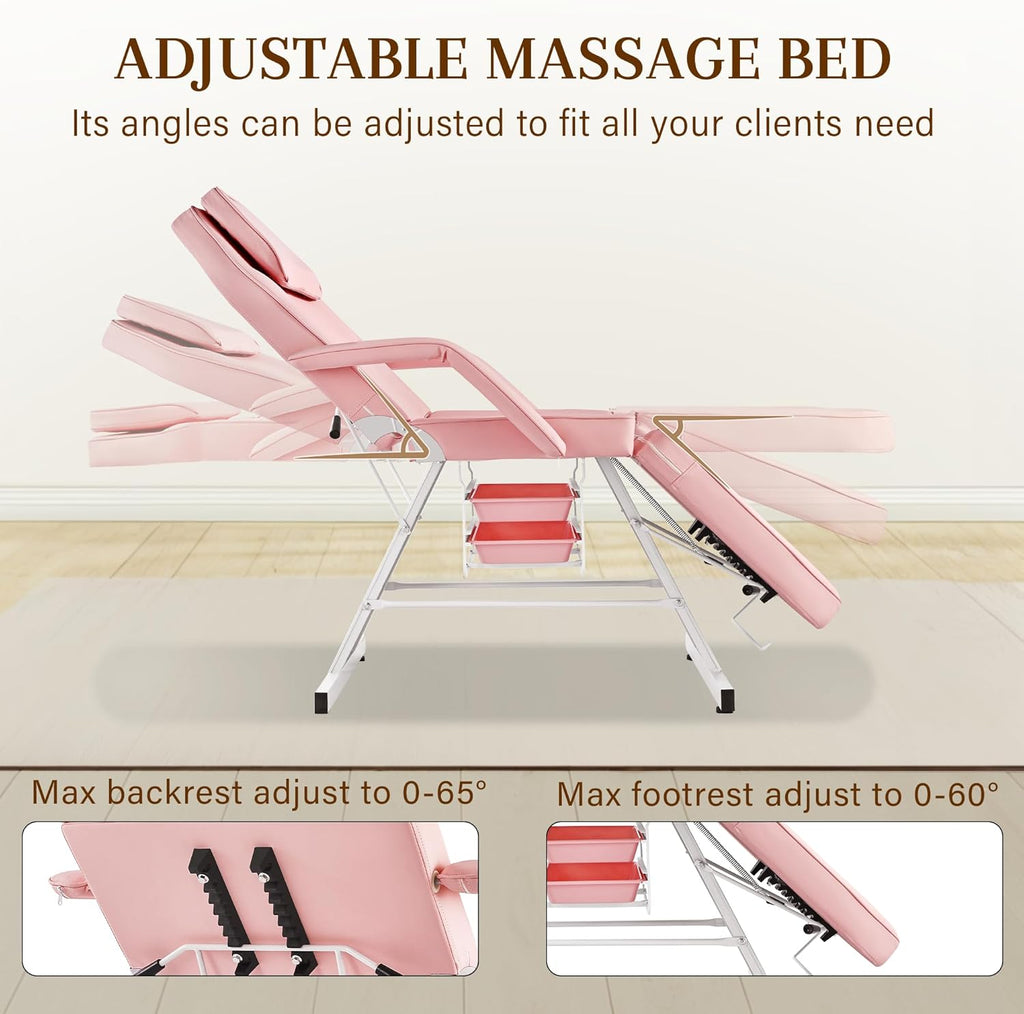 Multi-Use Facial Tattoo Chair | 3-Section Lash Bed Massage Table with Hydraulic Stool