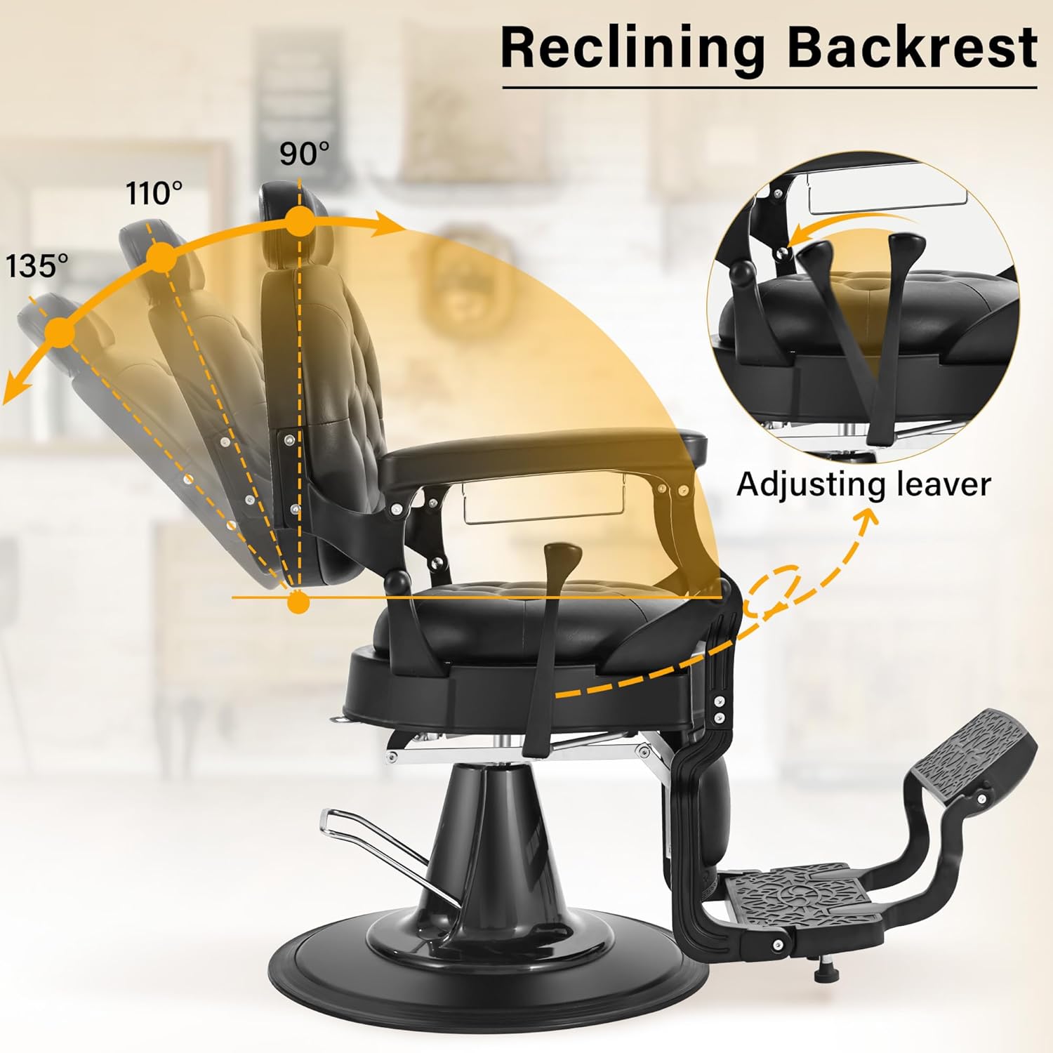 Heavy-Duty Hydraulic Barber Chair | 500LBS Reclining Salon Chair for Hair Stylist