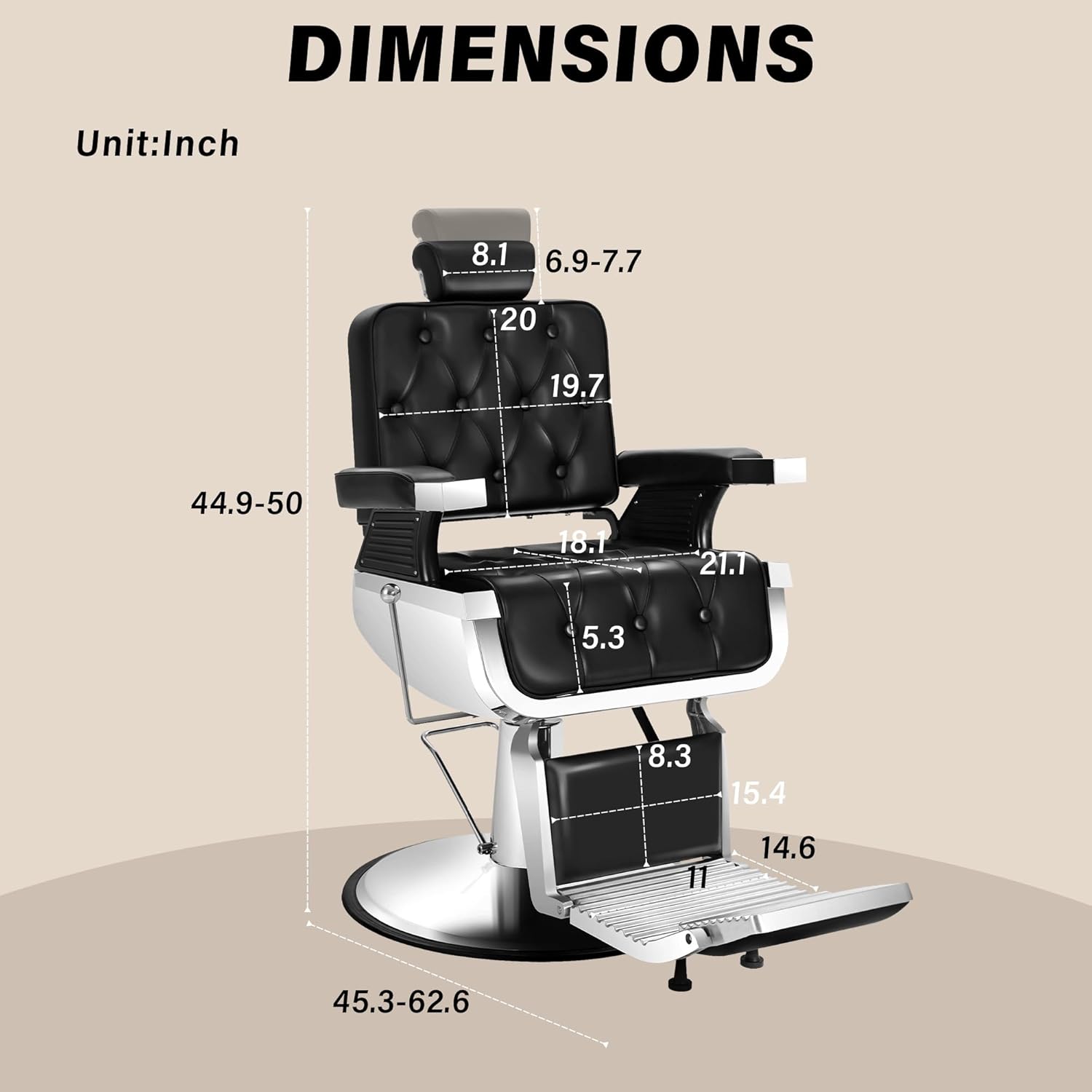 【KIIUMI】Professional Hydraulic Barber Chair | 500LBS Heavy-Duty Reclining Salon Chair