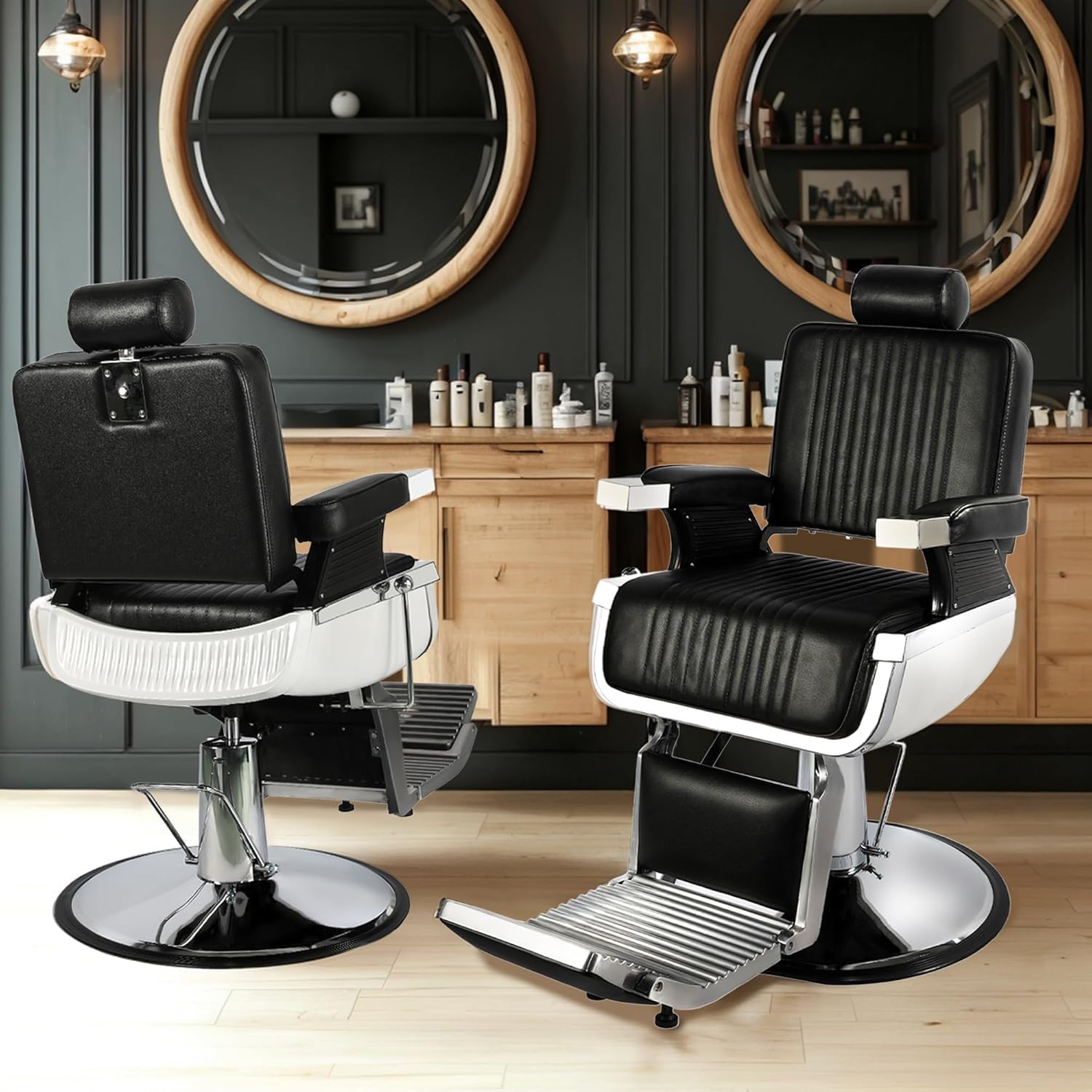 【KIIUMI】Professional Hydraulic Barber Chair | 500LBS Heavy-Duty Reclining Salon Chair