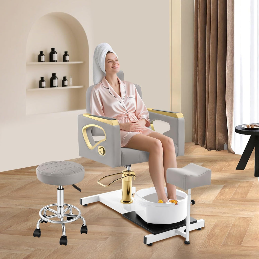 Portable No-Plumbing Pedicure Chair | Reclining Foot Spa Station with 360° Swivel