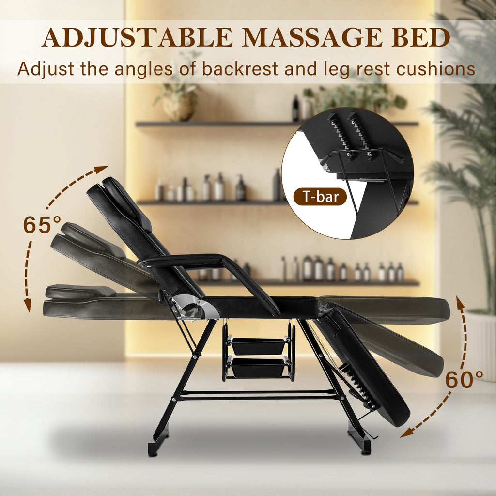 Multi-Use Facial Tattoo Chair | 3-Section Lash Bed Massage Table with Hydraulic Stool