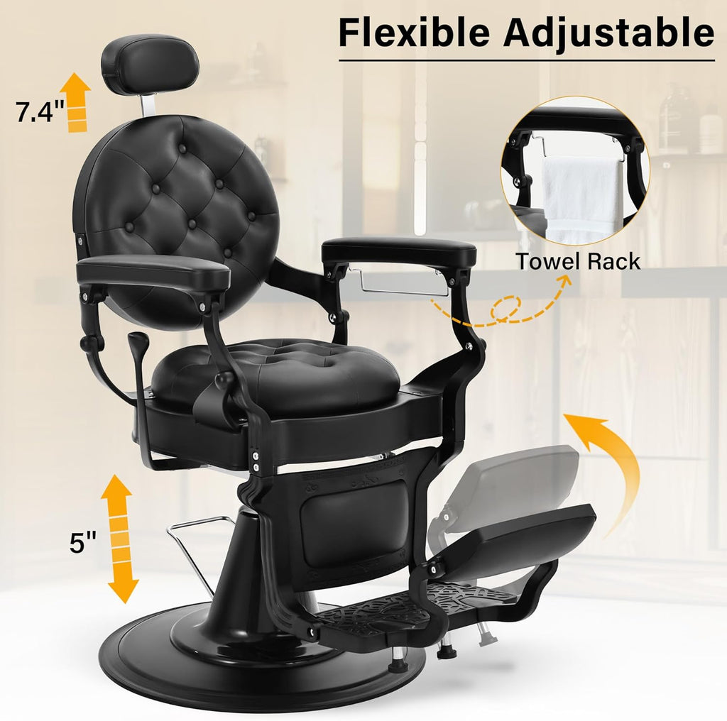 Heavy-Duty Hydraulic Barber Chair | 500LBS Reclining Salon Chair for Hair Stylist