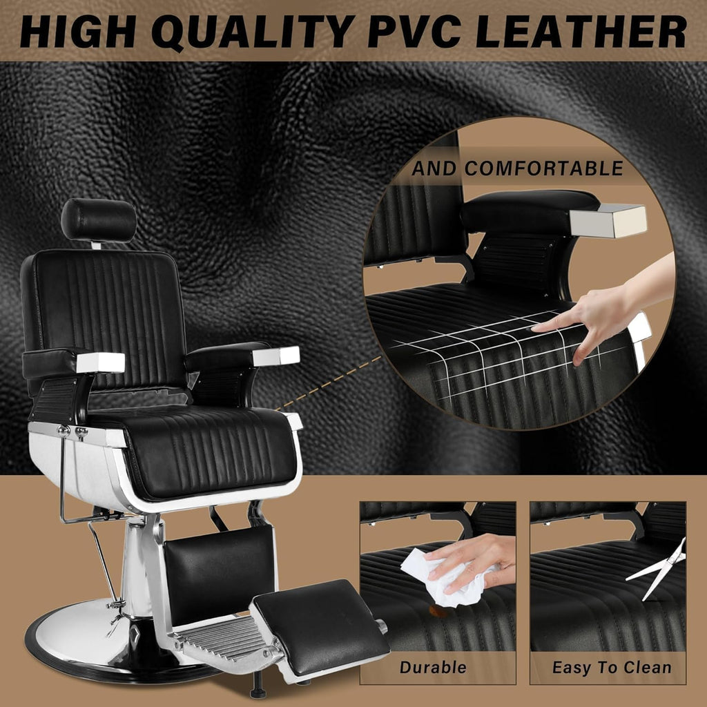 【KIIUMI】Professional Hydraulic Barber Chair | 500LBS Heavy-Duty Reclining Salon Chair