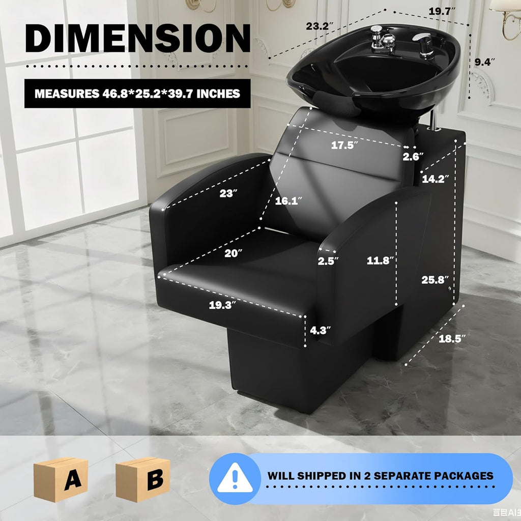 Professional Salon Shampoo Station | Backwash Chair with Ceramic Shampoo Bowl | Spa Beauty Equipment