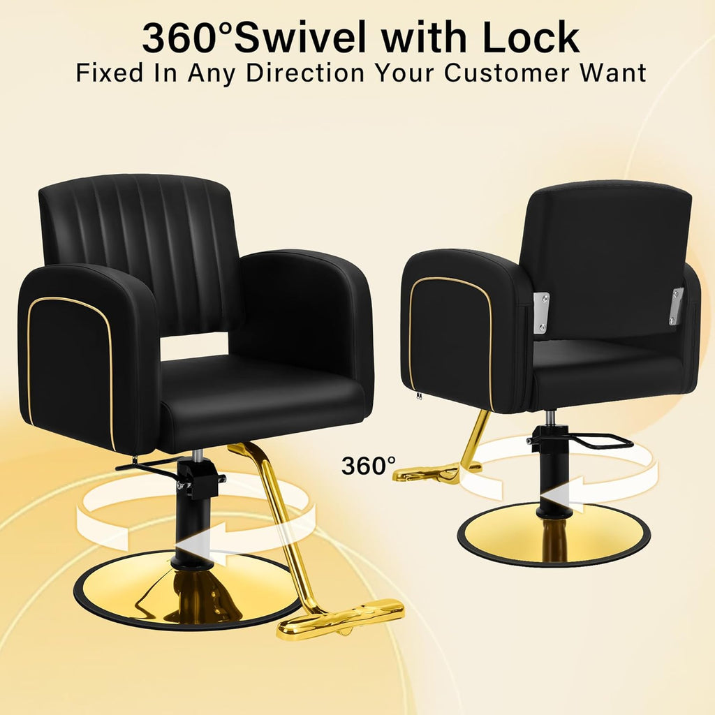 Hicomony Black Glod Barber Chair Reclining Hair Chair Height Adjustable