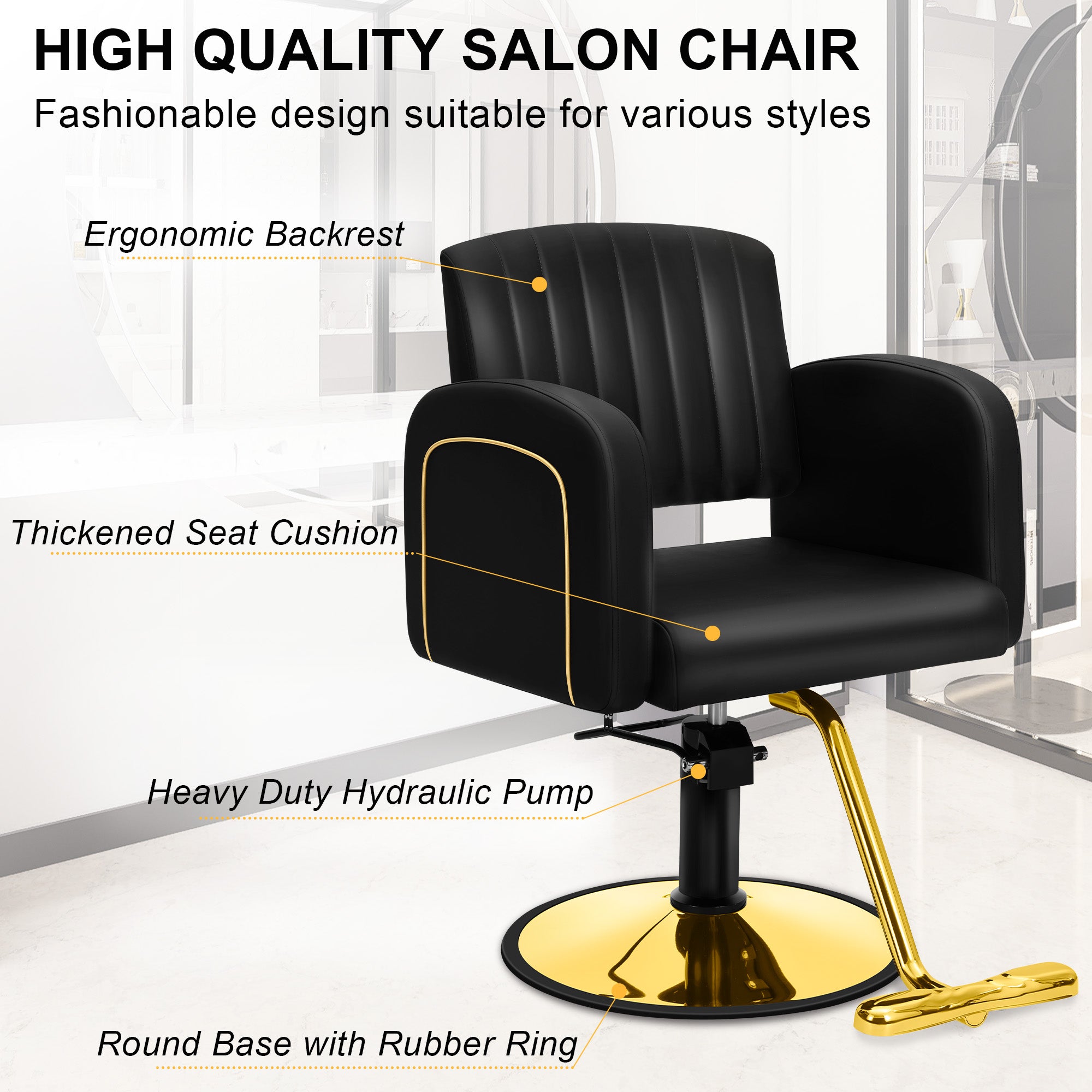 Hicomony Black Glod Barber Chair Reclining Hair Chair Height Adjustable