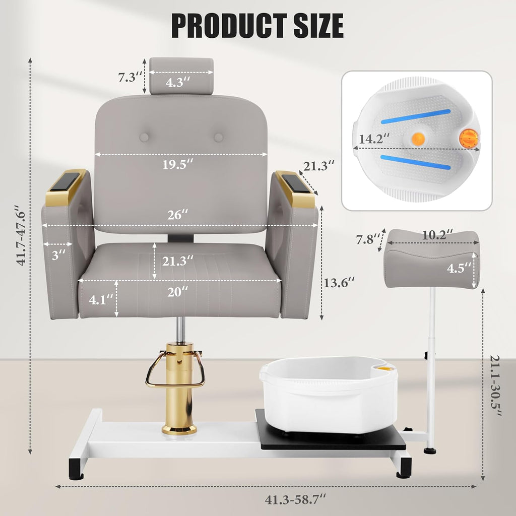 Portable No-Plumbing Pedicure Chair | Reclining Foot Spa Station with 360° Swivel