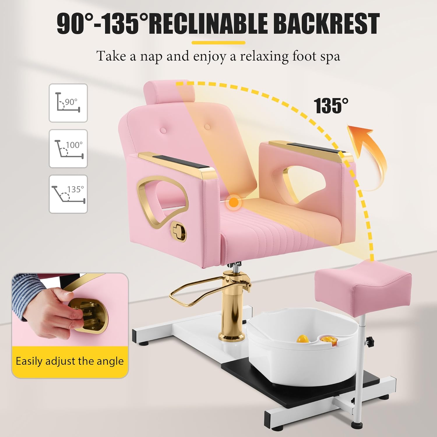 Portable No-Plumbing Pedicure Chair | Reclining Foot Spa Station with 360° Swivel