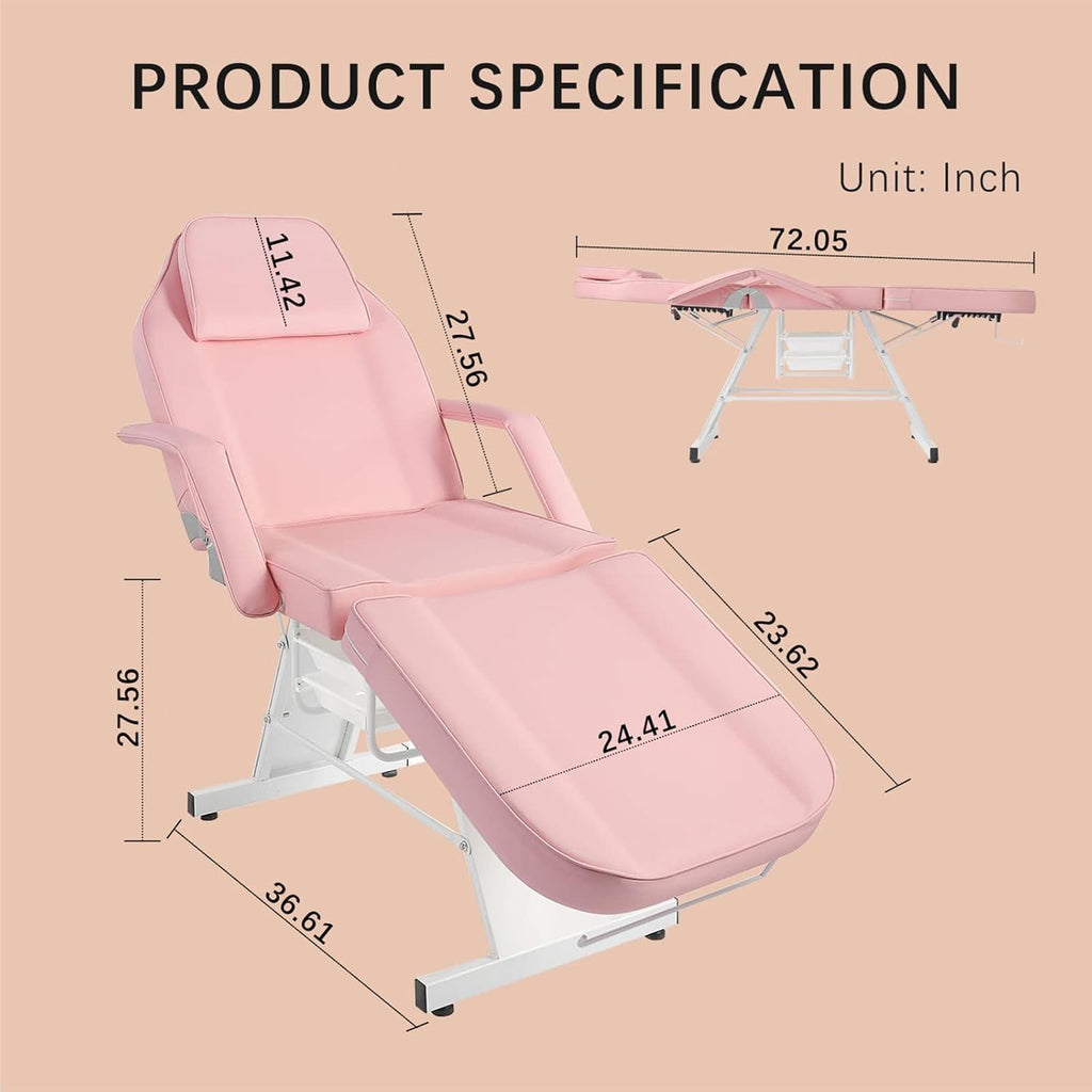 Multi-Use Facial Tattoo Chair | 3-Section Lash Bed Massage Table with Hydraulic Stool