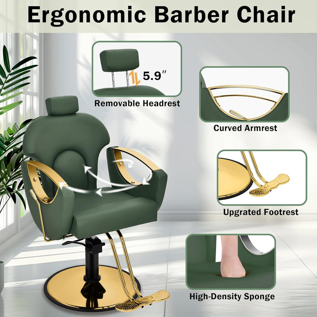 【Hicomony】Reclining Barber Chair | 360° Swivel Hydraulic Salon Chair for Hair Stylists
