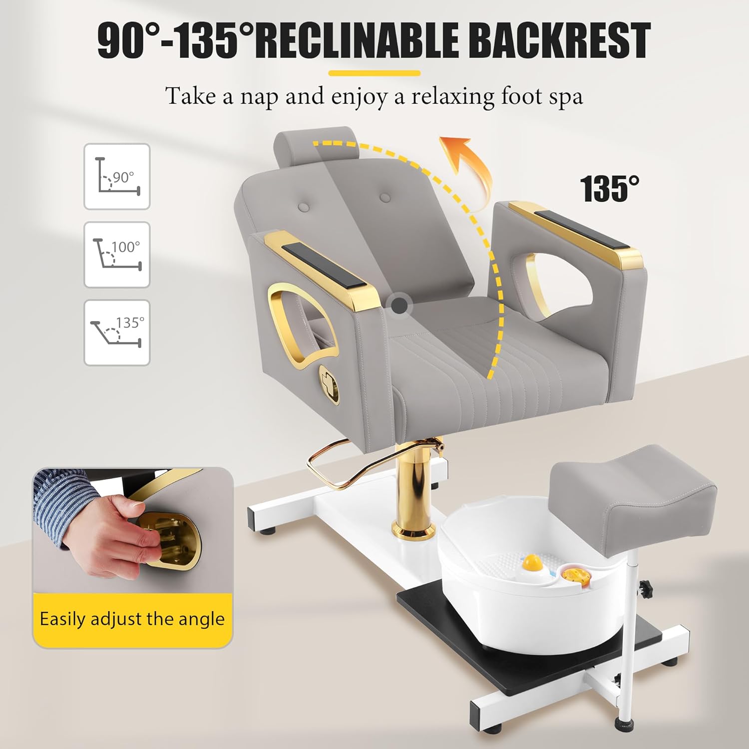 Portable No-Plumbing Pedicure Chair | Reclining Foot Spa Station with 360° Swivel