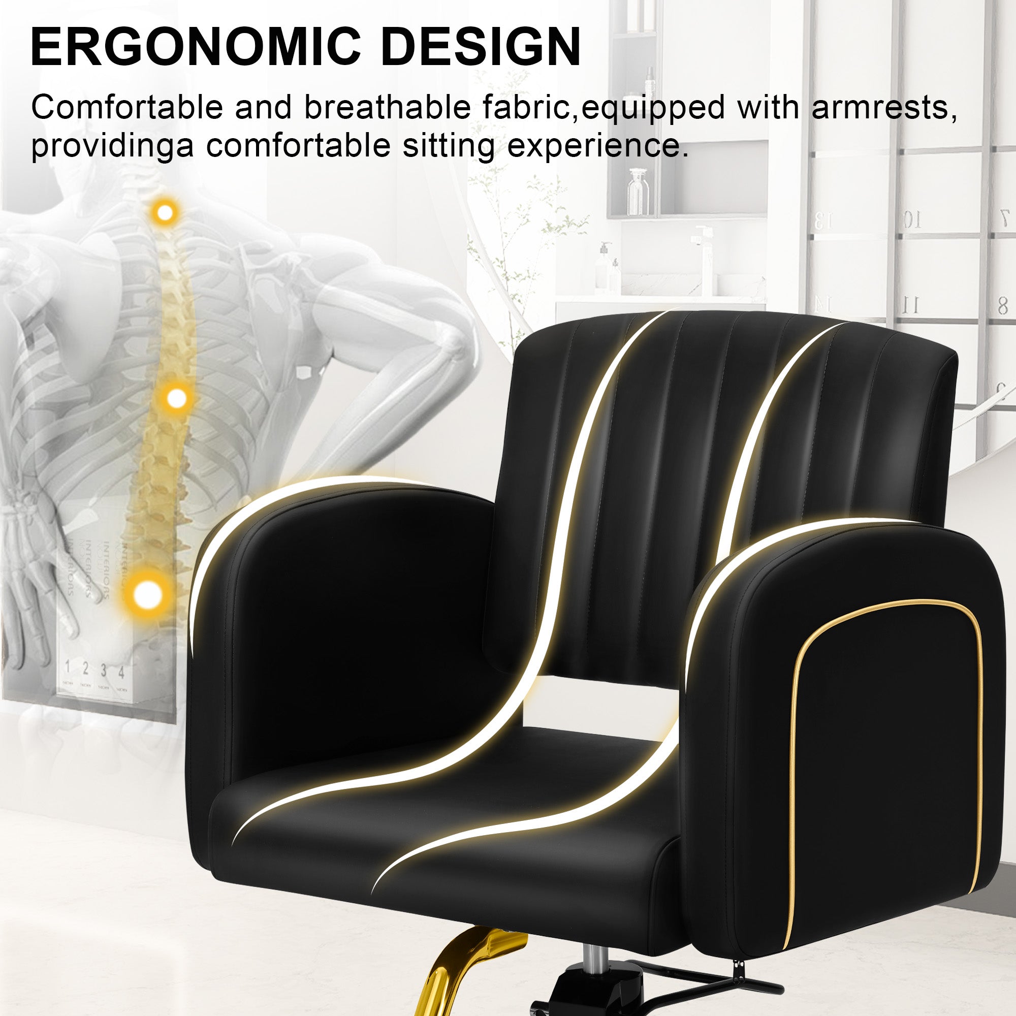 Hicomony Black Glod Barber Chair Reclining Hair Chair Height Adjustable