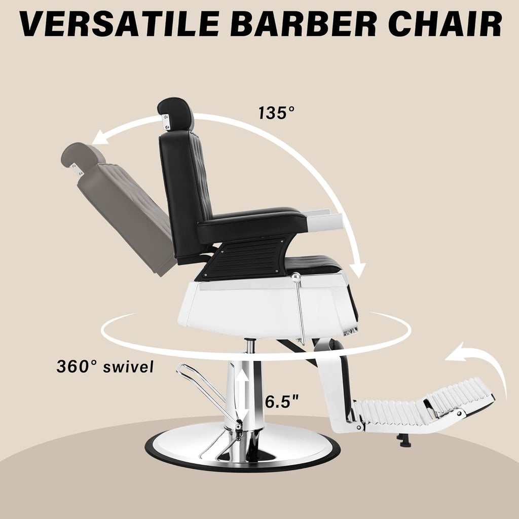 【KIIUMI】Professional Hydraulic Barber Chair | 500LBS Heavy-Duty Reclining Salon Chair
