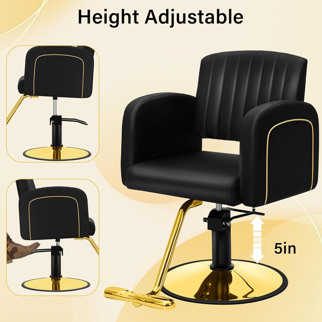 Hicomony Black Glod Barber Chair Reclining Hair Chair Height Adjustable
