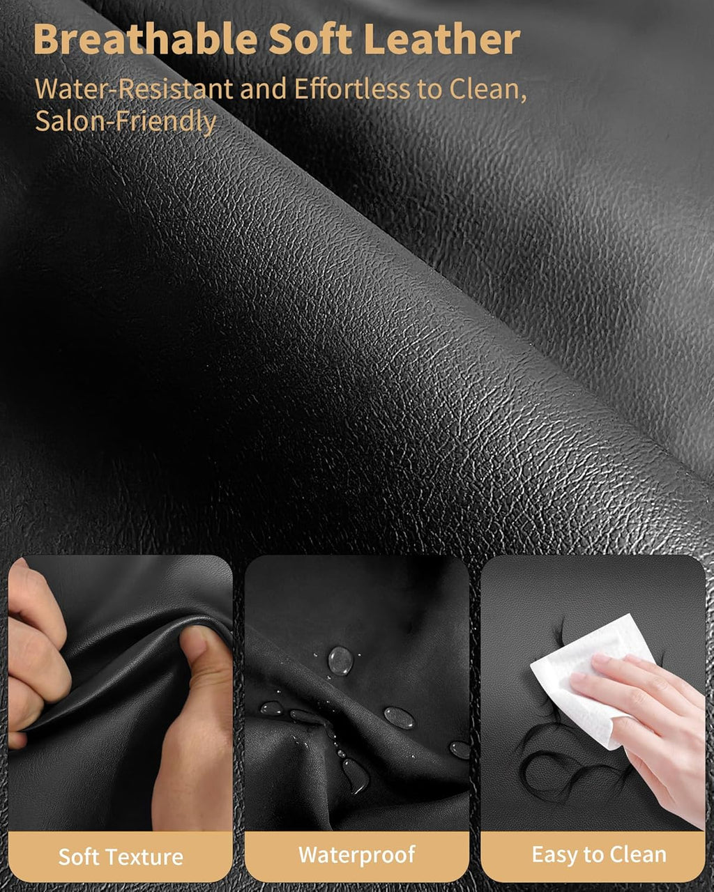 【Hicomony】Black & Gold Hydraulic Salon Chair | 440LBS Reclining Barber Chair with Removable Headrest