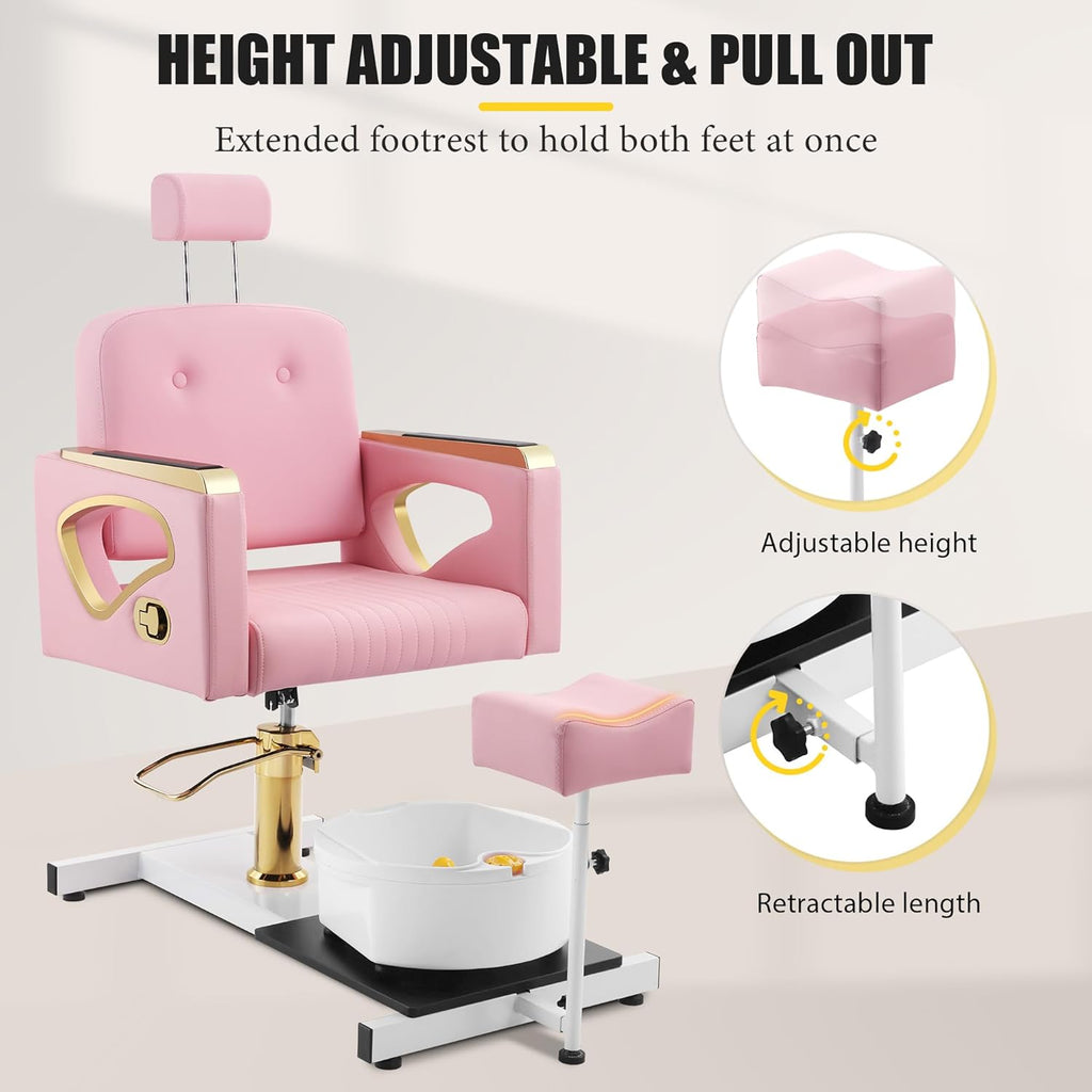 Portable No-Plumbing Pedicure Chair | Reclining Foot Spa Station with 360° Swivel