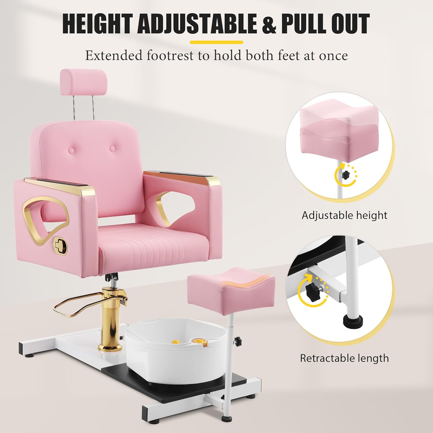 Portable No-Plumbing Pedicure Chair | Reclining Foot Spa Station with 360° Swivel