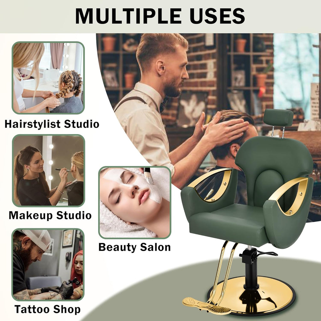 【Hicomony】Reclining Barber Chair | 360° Swivel Hydraulic Salon Chair for Hair Stylists
