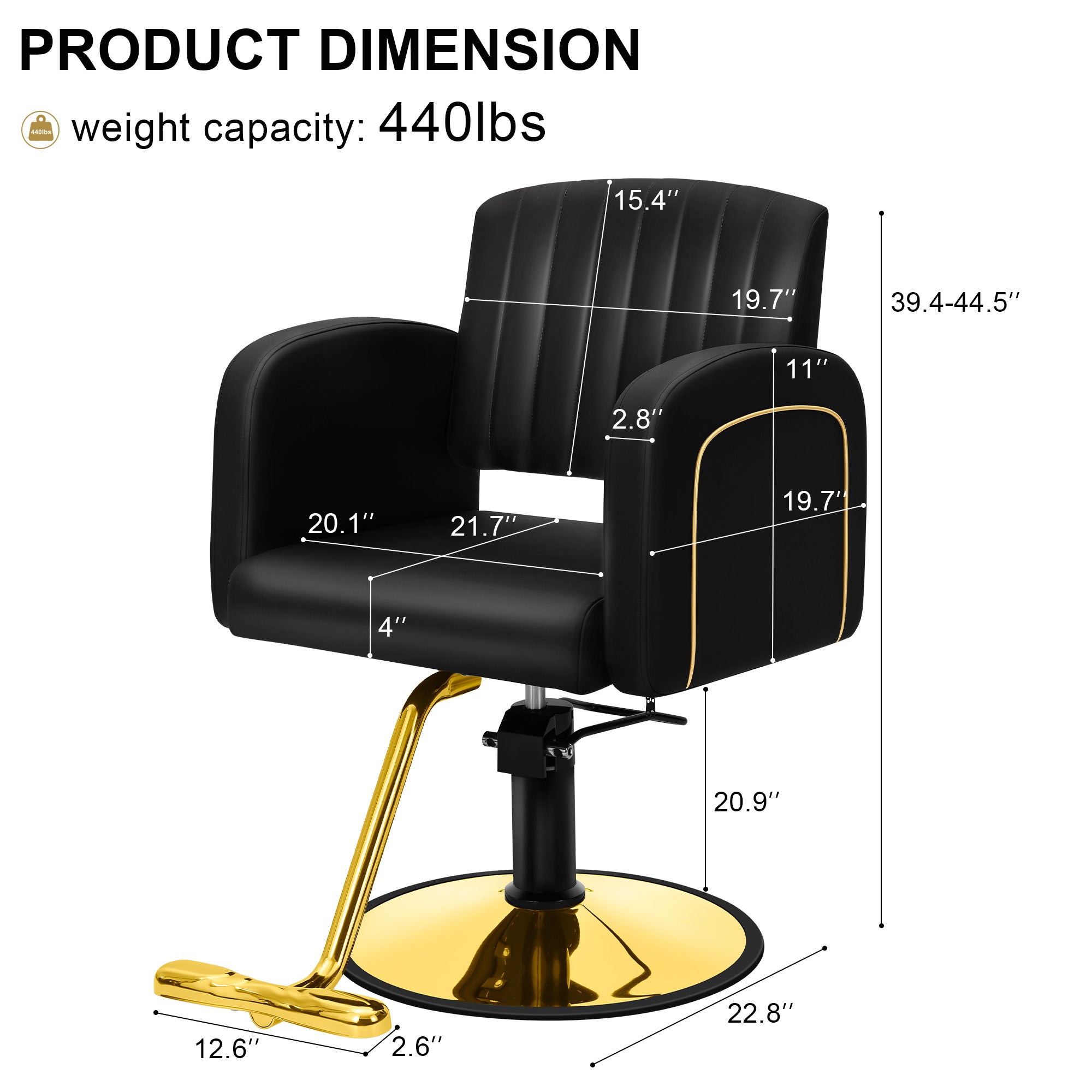 Hicomony Black Glod Barber Chair Reclining Hair Chair Height Adjustable