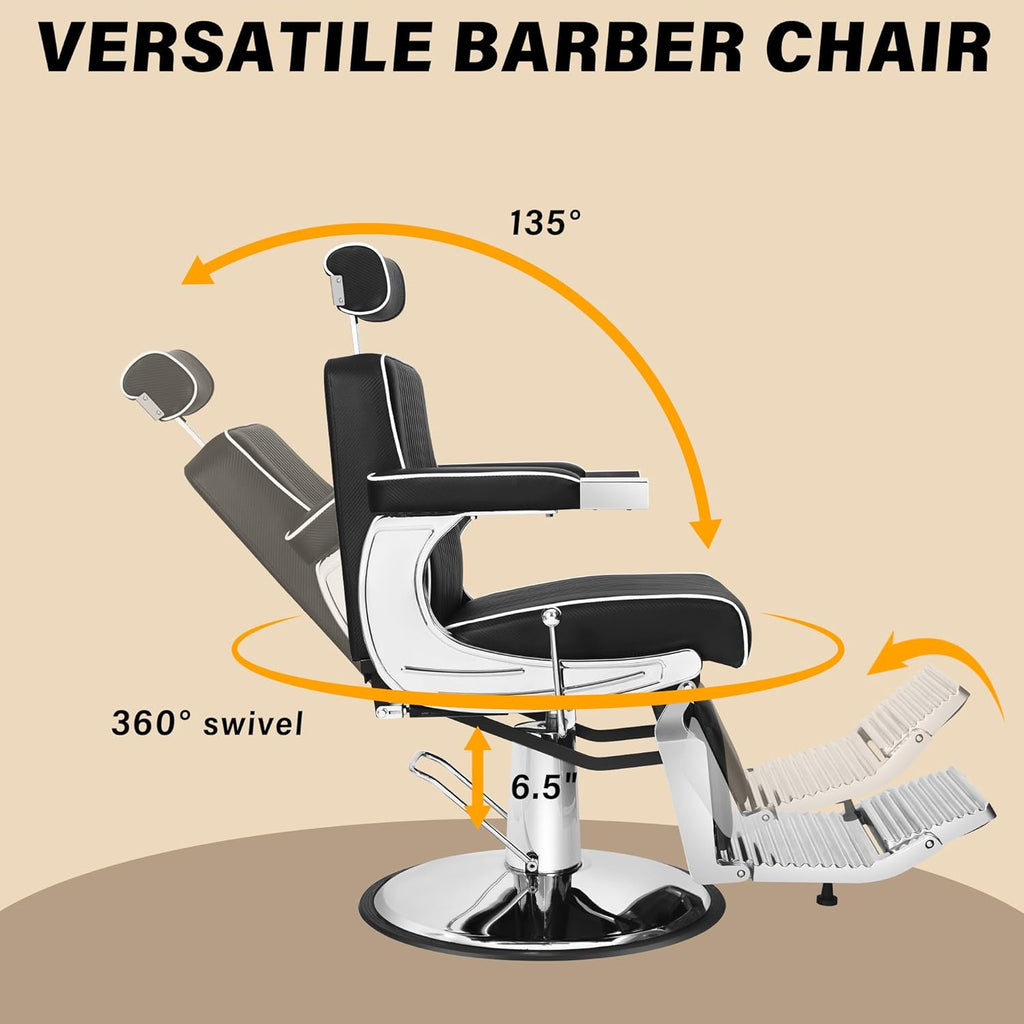 Professional Hydraulic Barber Chair | 500LBS Heavy-Duty Reclining Salon Chair