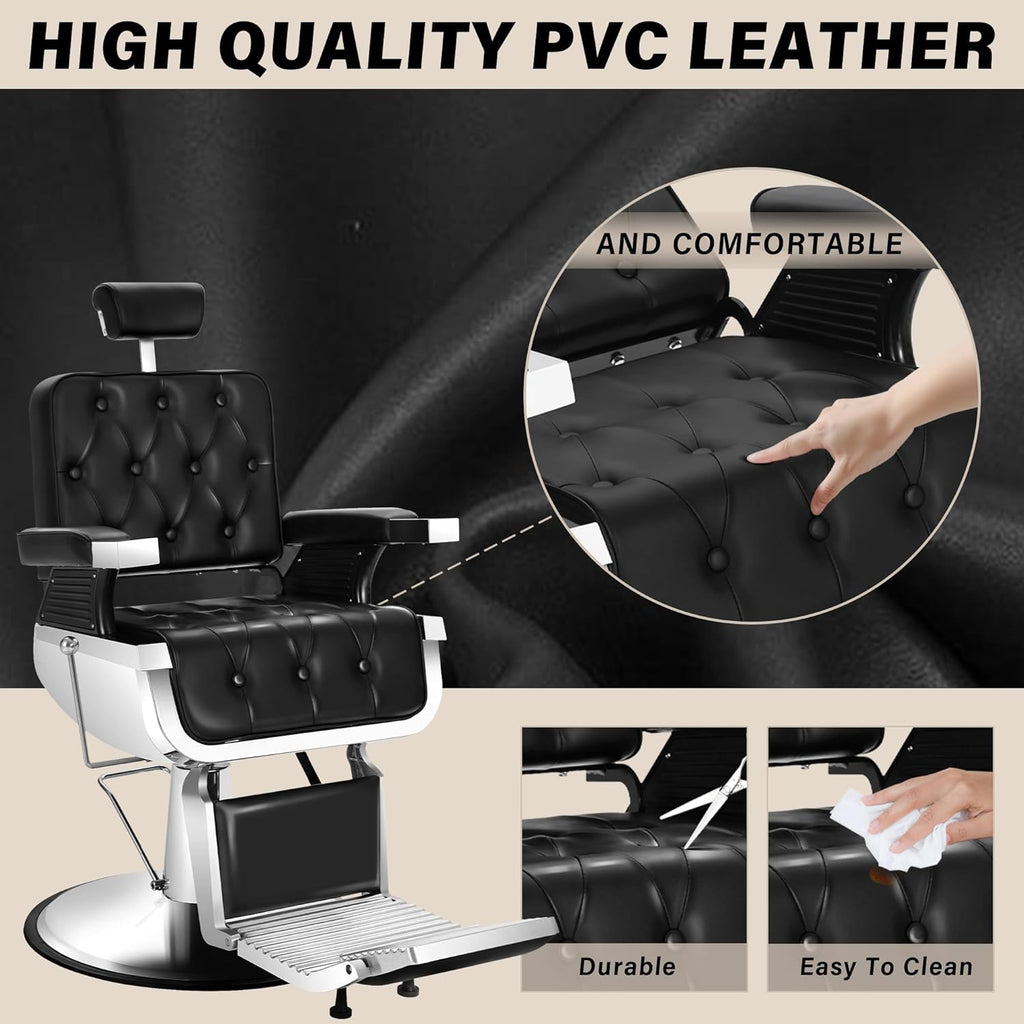 【KIIUMI】Professional Hydraulic Barber Chair | 500LBS Heavy-Duty Reclining Salon Chair