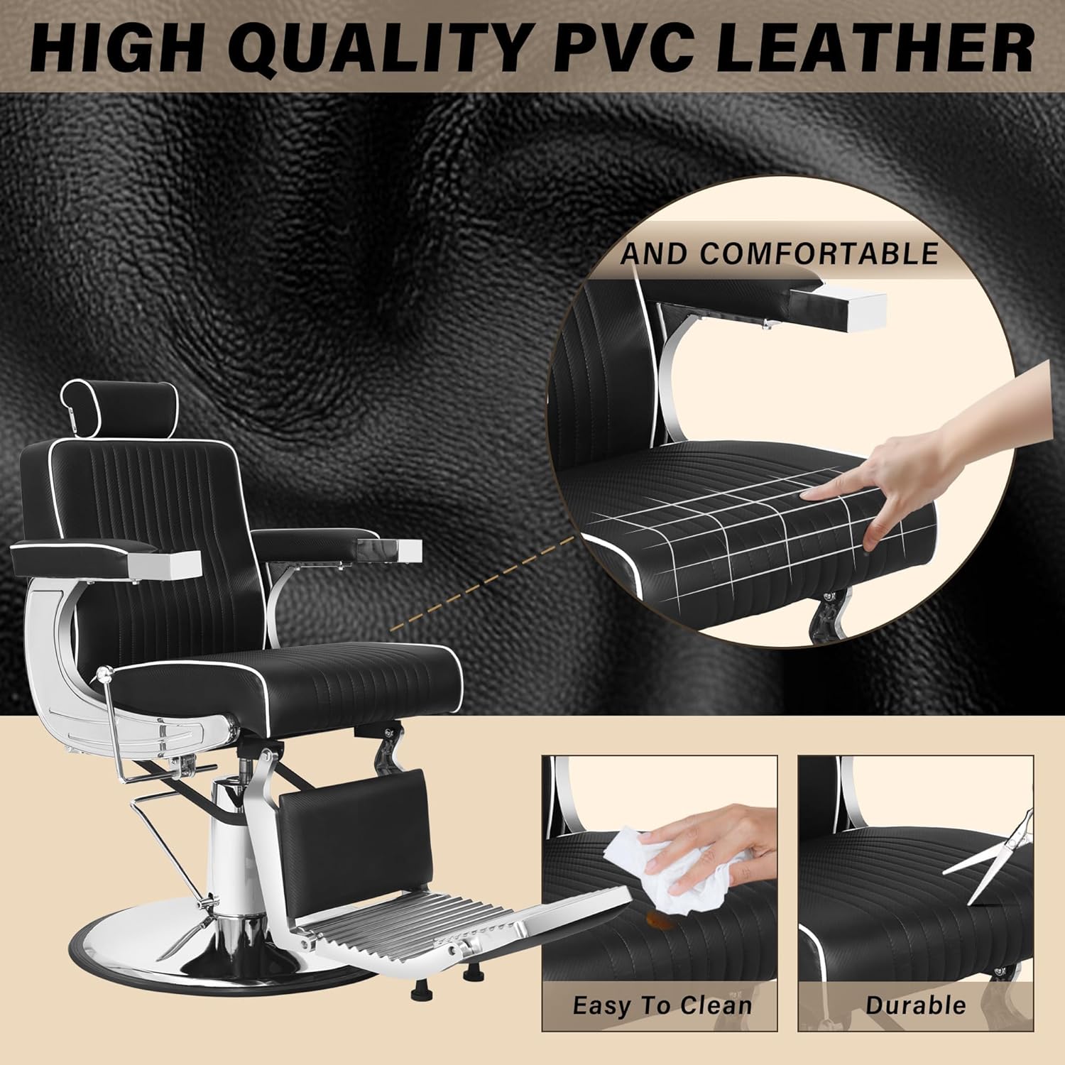 【KIIUMI】Professional Hydraulic Barber Chair | 500LBS Heavy-Duty Reclining Salon Chair