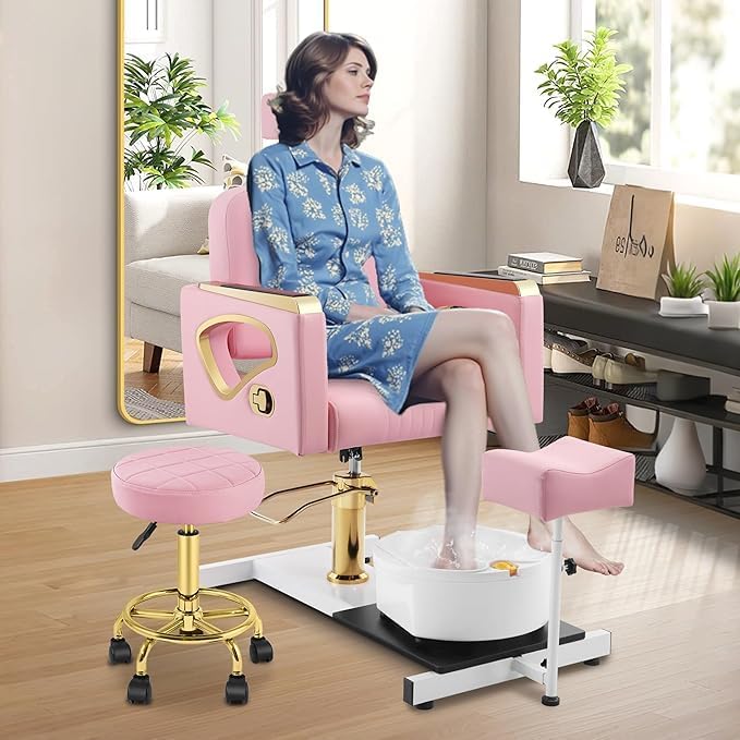 Portable No-Plumbing Pedicure Chair | Reclining Foot Spa Station with 360° Swivel