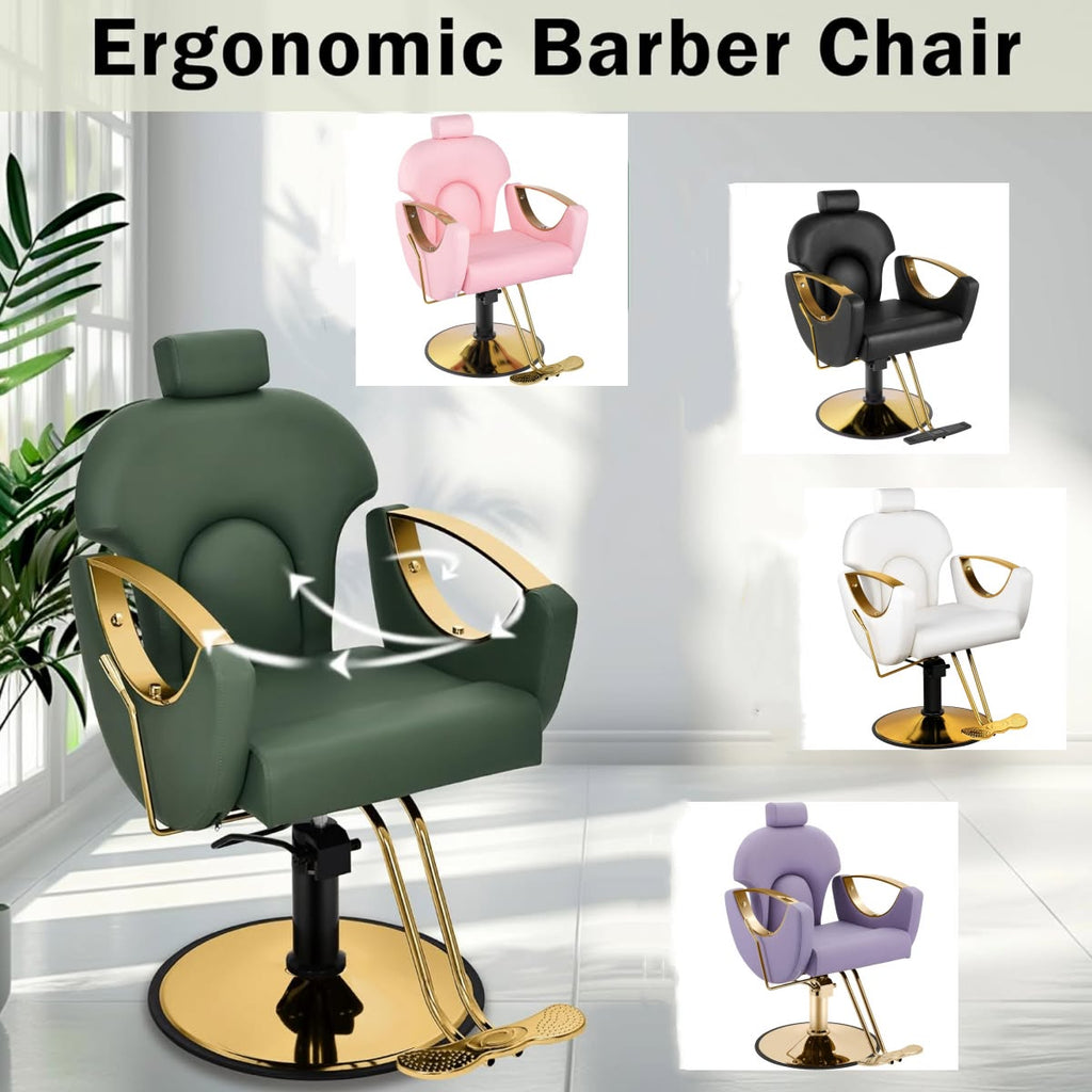【Hicomony】Reclining Barber Chair | 360° Swivel Hydraulic Salon Chair for Hair Stylists