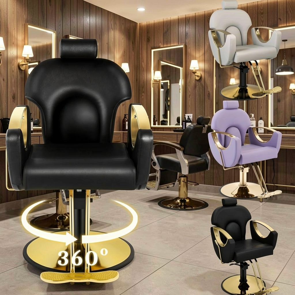 【Hicomony】Reclining Barber Chair | 360° Swivel Hydraulic Salon Chair for Hair Stylists