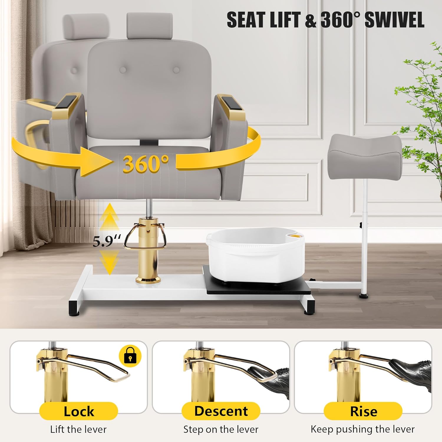 Portable No-Plumbing Pedicure Chair | Reclining Foot Spa Station with 360° Swivel