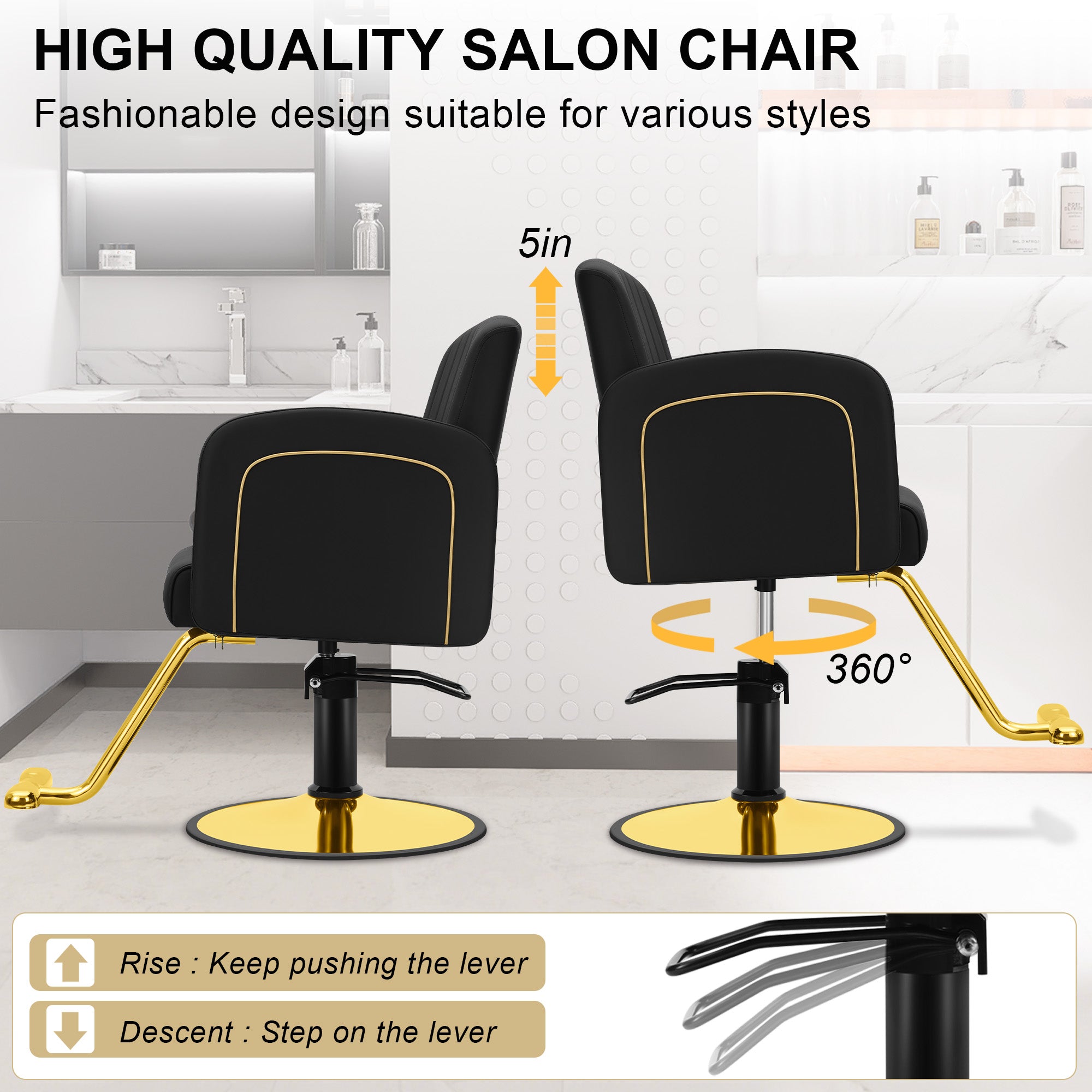 Hicomony Black Glod Barber Chair Reclining Hair Chair Height Adjustable