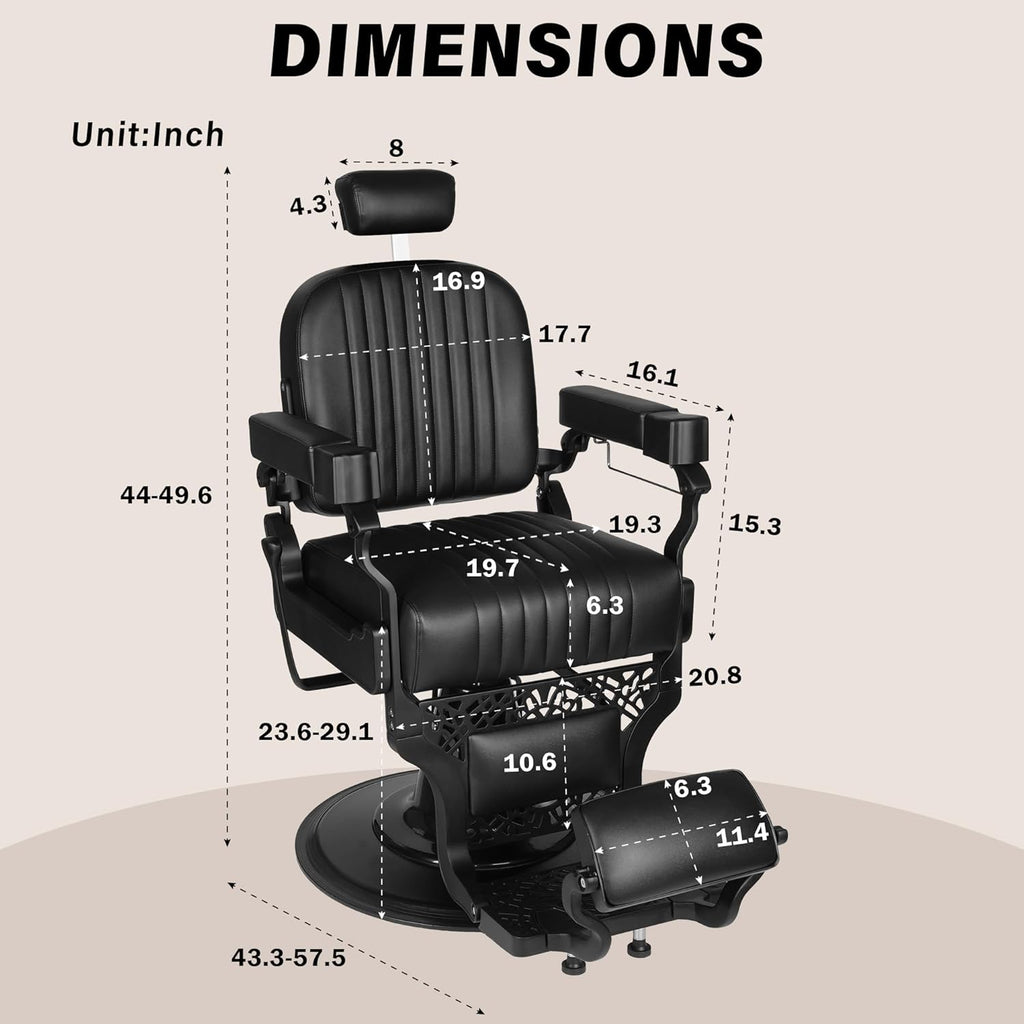 Black Barber Chair Salon Chair Vintage Hair Salon Chair Hair Stylist Reclining, Hydraulic All Purpose for Barbershop Home