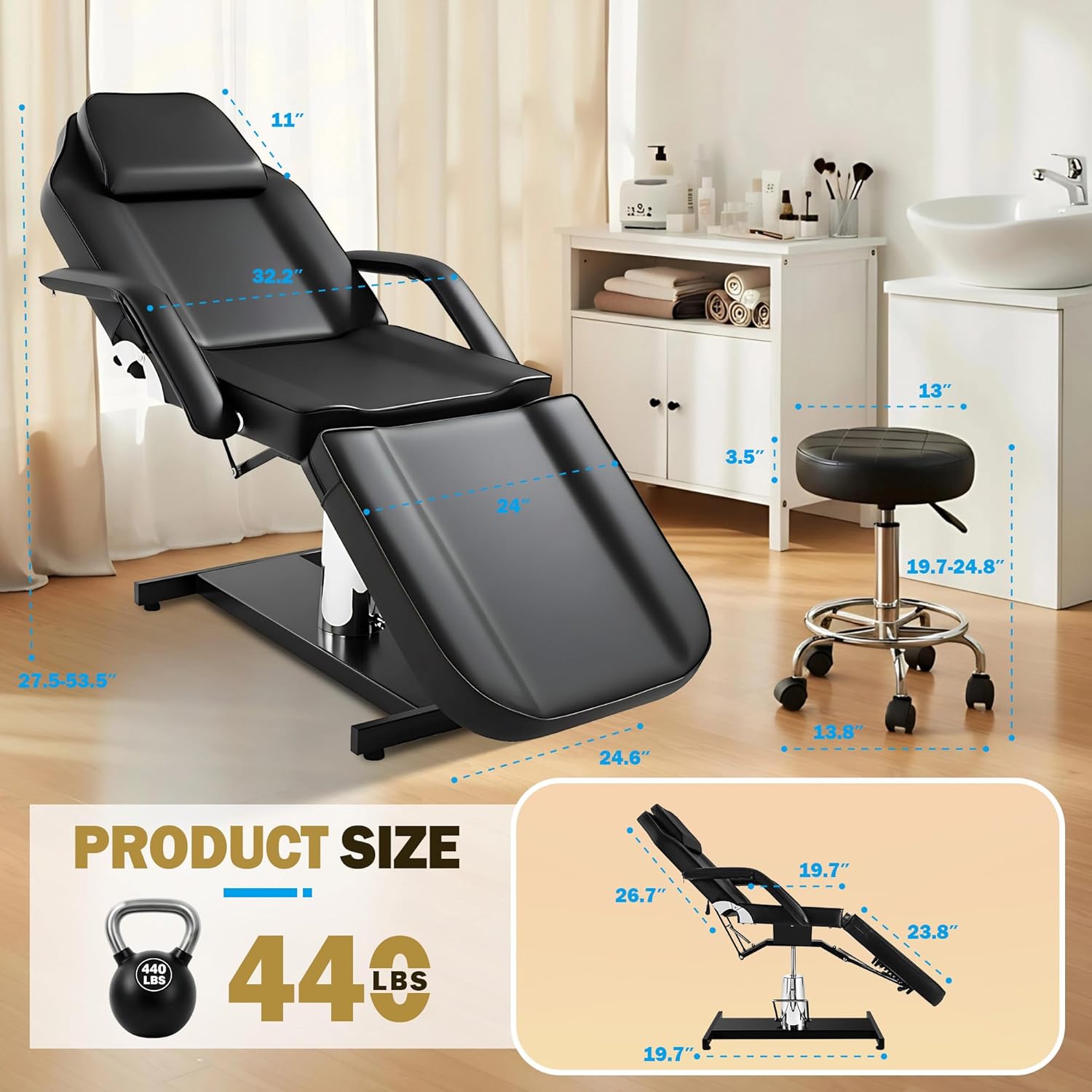 Hydraulic Tattoo Chair & Esthetician Bed with Stool