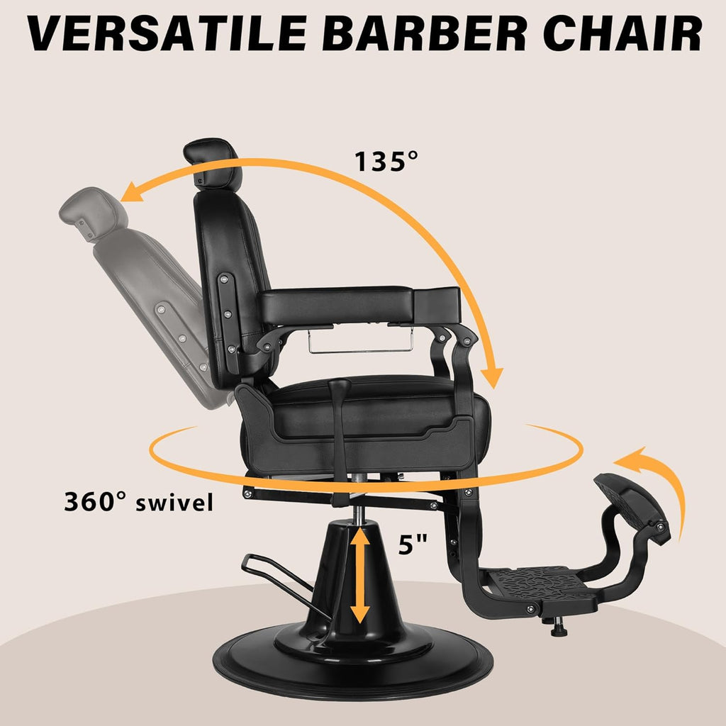 Black Barber Chair Salon Chair Vintage Hair Salon Chair Hair Stylist Reclining, Hydraulic All Purpose for Barbershop Home