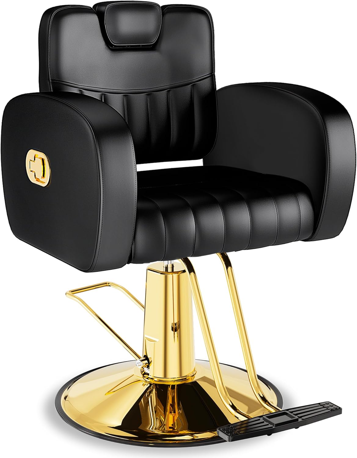 Black & Gold Reclining Salon Chair - All Purpose Hydraulic Barber Chair with Removable Headrest