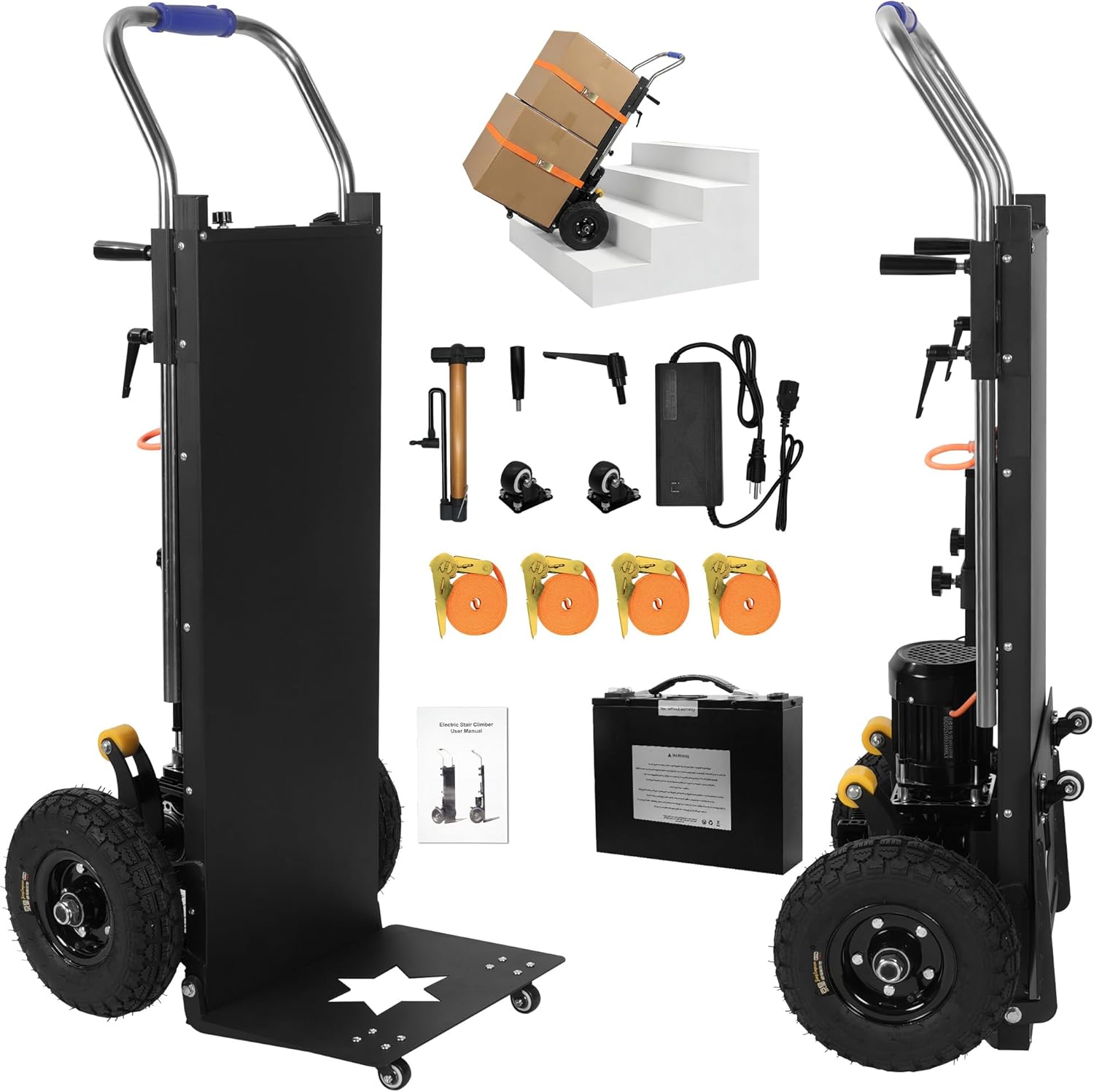 Electric Stair Climbing Dolly 1500W, Heavy Duty Stair Climber Hand Truck, Powered Stair Climbing Cart with 10" Anti-Slip Tires, Adjustable Speed Moving Cart for Appliances Furniture (900 lbs Capacity)
