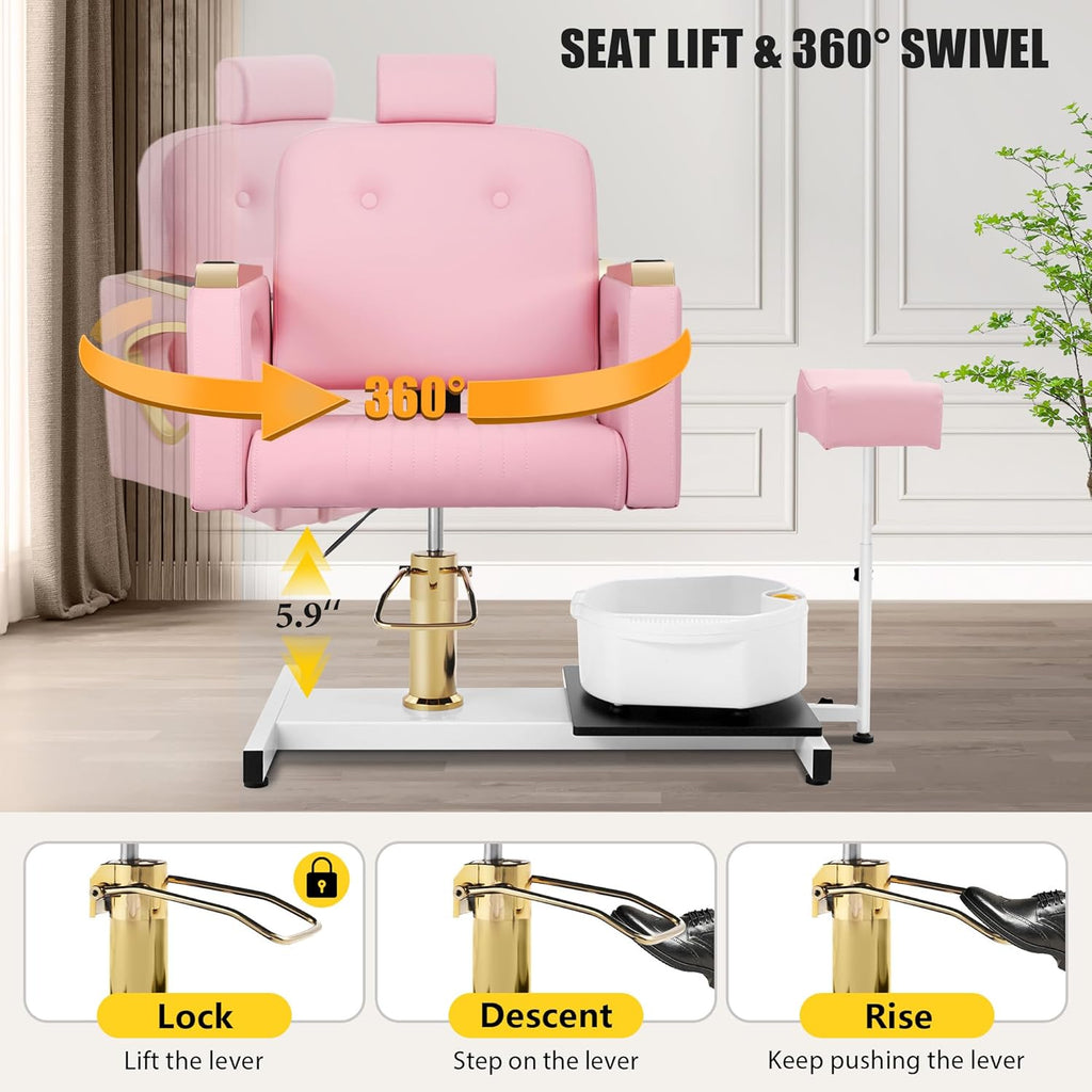 Portable No-Plumbing Pedicure Chair | Reclining Foot Spa Station with 360° Swivel