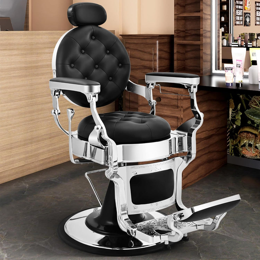 Heavy-Duty Hydraulic Barber Chair | 500LBS Reclining Salon Chair for Hair Stylist