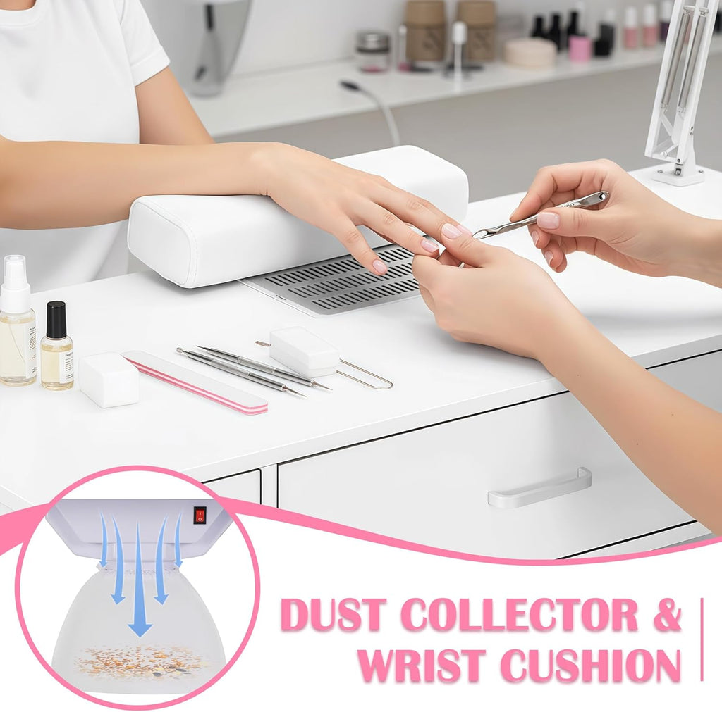 Acetone Proof Manicure Table | Nail Tech Desk with Dust Collector & Storage Drawers