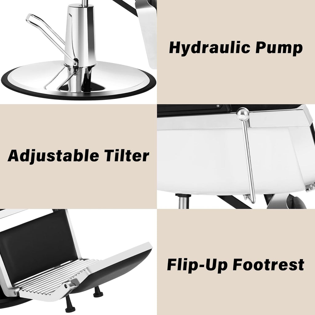 【KIIUMI】Professional Hydraulic Barber Chair | 500LBS Heavy-Duty Reclining Salon Chair