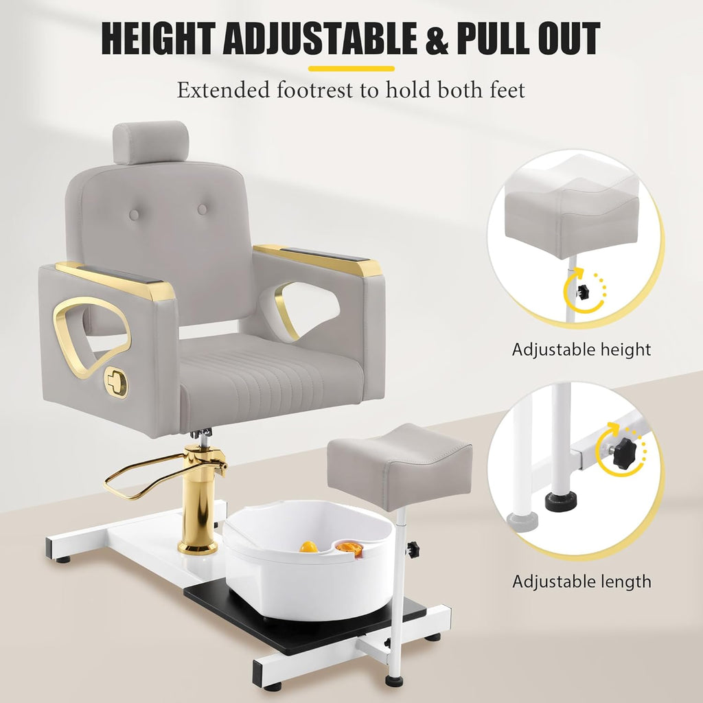 Portable No-Plumbing Pedicure Chair | Reclining Foot Spa Station with 360° Swivel