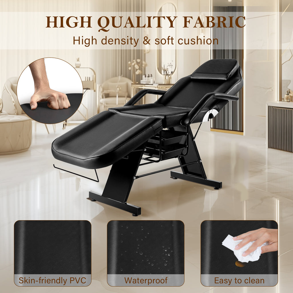 Multi-Use Facial Tattoo Chair | 3-Section Lash Bed Massage Table with Hydraulic Stool