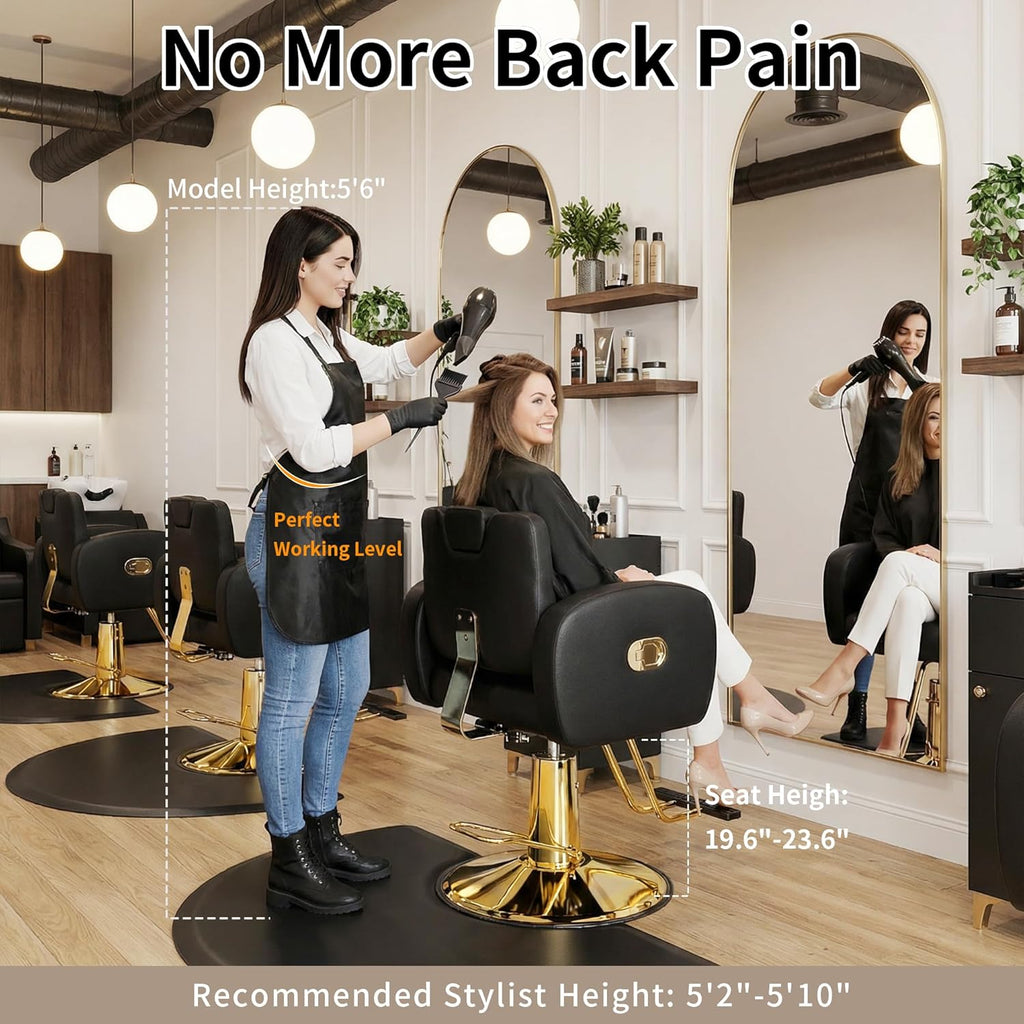 【Hicomony】Black & Gold Hydraulic Salon Chair | 440LBS Reclining Barber Chair with Removable Headrest