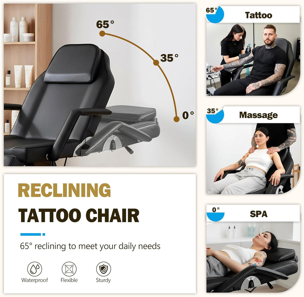 Tattoo Chair with Split Legs & Rolling Stool