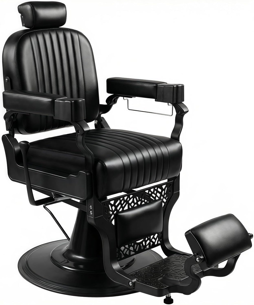 Black Barber Chair Salon Chair Vintage Hair Salon Chair Hair Stylist Reclining, Hydraulic All Purpose for Barbershop Home